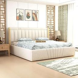 MODESTY WOODS Upholstered Queen Size Bed with Box Storage | Sheesham Wood Double Bed with Padded Fabric Headboard | Wooden Cot Palang for Living Room & Bedroom | Durable Frame | Elegant Design (White)-image-95