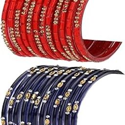 Stylish Colorful Glass Bangle/Kada- Perfect For Wedding, Marriage, Anniversary, Party & Functions, Combo Of 2 Set, Each Set In 12 Bangles, Red, Blue-image-12