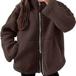 Womens Fleece Jacket Oversized Zip Up Sherpa Fuzzy Casual Coats Winter Fall Outerwear 2024 Clothes with Pockets-image-3