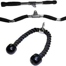 FSENTERPRISES Gym Cable Attachment, Cable Cross D Handle, Tricep Rope, Seated Row Grip, V Tricep Press Down Bar and Straight LAT Bar-13