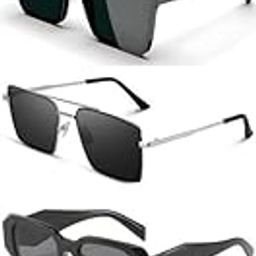 Unisex combo offer pack of 5 shades Unisex Fashion Sunglasses Set, 5 Pairs, Metal Frame, Black and Silver - Combo5-9898-image-21