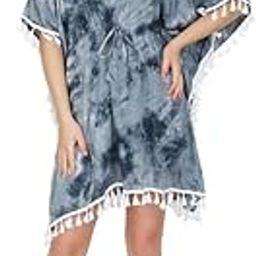 Women's Rayon Plain Maxi Kaftan for Sleepwear/Nightwear/Beach Wear - Grey (Free Size)-picture-13