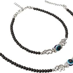 Elegant Women's Brass Crystal Beads Adjustable, Lightweight Casual and Formal Wear A Pair Of Anklets (AK5201_Black)-image-30