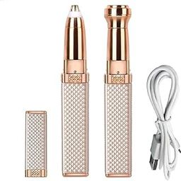 2-in-1 Eyebrow Trimmer for Women - Facial Hair Remover Machine For Women - Face,Upper Lips,Cheek, Chin and Nose Hair Remover, USB RECHARGEABLE Epilator With Ring Light (Gold Color)-image-63