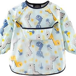 CoolShef Waterproof Baby Bibs for Boys & Girls 6-24 Months, Soft Cotton Feeding Bibs with Sleeves, Adjustable Newborn Bibs, Cute Cartoon Apron for Babies, Washable Toddler Bibs-3