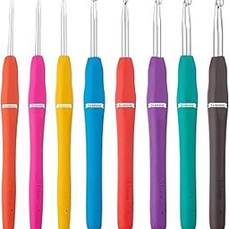 CLAPONE 8 Pieces Crochet Hooks Ergonomic Handle Crochet Hooks Set Soft Handle Crochet Crochets for Arthritic Hands Lace Set Knitting Needles Hooks-32