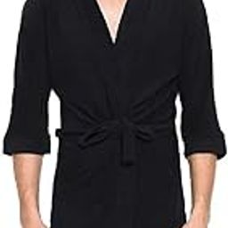 ELEVANTO Collection 3/4Th Sleeve Terry Cotton Bathrobe-Free Size(Black-Men-01-image-98