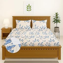 TARAIN COLLECTION Cotton Perfect Fitted Bedsheets Size 78+72+10 with 2 Pillow Covers 18 * 28 Inches | Printed Bedsheet | Elastic Bedsheet | (White & Blue Leaf)-picture-18