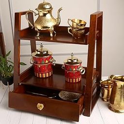 ABEER HOME Premiun Wooden Organiser with Drawer, 2-Tier with Gold Knob |Storage Organiser |Kitchen Organiser-image-35