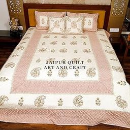 Jaipur Quilt Art and Craft Surgicals Cotton Printed Quilted Bed Cover with 2 Pillow Covers (Size Double-90x108 Inch)-image-96