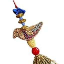 Handcrafted Bird Motif Lumba Rakhi for Bhabhi Designer Womens Rakhi with Pearl Tassels & Embroidered Charm Festive Raksha Bandhan Accessory or Indian Dress Embellishment (L12)-image-91