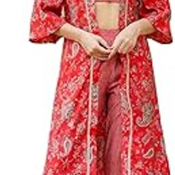 Women Muslin Red Co Ord Set With Crop Top And Pant_(1600CRDRD_)-picture-36
