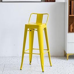 Creative Sleek, Durable bar Stool Crafted from Powder-Coated Metal. Features a Low-backrest and footrest for Added Comfort and Modern Industrial Aesthetics. (Pack of 1) (1, Yellow)-image-15