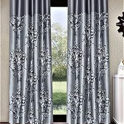 Fashion String 2 Pieces Solid Patch Floral Blossoms Eyelet Polyester Long Door Curtains - 9 Feet, Grey-image-16