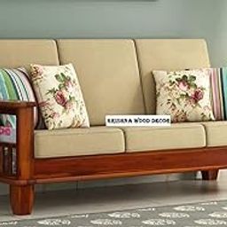 Krishna Wood Decor Solid Wood Sofa Set Home Furniture Living Room | 3 Seater Wooden Sofa | 3 Seater Sofa (Honey & Beige)-image-46