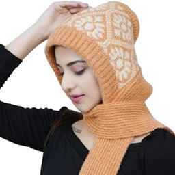 Women Winter Cap With Attached Muffler - Knitted Woolen With Lovely Scarf, Multiple Colours - Beautifully Designed to Protect Ear & Neck From Cold Winds - Stylish Girls-image-72