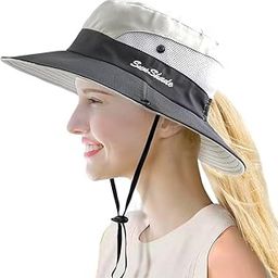 White/Grey Dual Color Round Crown Hat Sun Visor Hats for Women Wide Brim Summer Ponytail Cap for Girls Sun & UV Protection Breathable Casual Beach Safari Hat for Female-image-14