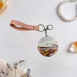 Generic Pocket Printed Compact Mirror with Keychain and 2x1 Magnifying for Makeup, Handbags and Travel - 7cm x 7cm-image-2