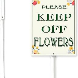 Houseuse Garden Sign With Stake Please Keep Off Flowers Aluminium Sign 7X8.8Inch Wildflower Sign Garden Art Flower Decor For Yard Porch,Gardening Gifts For Women And 12.8" Stake Kit-picture-14