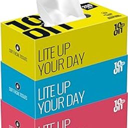 10on Lite, 2 Ply Napkins, Soft Facial Tissue Box, 100% Natural Virgin Paper, Highly Absorbent,200 Pulls in Box- Pack of 3 Box(200pulls x 3 box =Total 600) Pulls, Color of Box may Vary-13