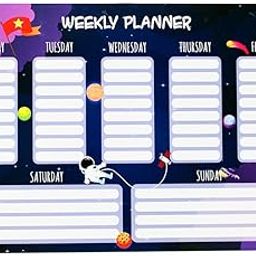 The Rosette Imprint Magnetic Weekly Planner for Kids - Interactive Wall Calendar for Children and Teenagers - Easy-to-Use Reusable and Fun Scheduling Tool - Space Design-image-56