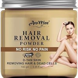 AroMine Pure Hair Removal Powder For Underarms, Hand, Legs & Bikini Line Three in one Use For D-Tan Skin, Removing Hair, Remove Dead cell in Sandalwood Fragrance- 100 gm-91