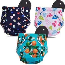 Novo Baby Leakage Proof Reusable Cloth Diaper With 5 Layer High absorbent Pad | Reusable Nappies| Freesize for Kids 0-3 Yrs | washable diapers(Pack of 3)-2