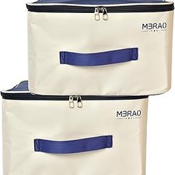 MERAO Combo Wardrobe Bags Underbed Moisture Proof Cloth Storage Organizer, Storage box for Clothes Saree Bags with Zippered Closure & Handle (CreamBlue, 37x37x23 cm)-21