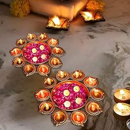 CraftVatika Urli Bowl Set of 2 for Home Decor Decorative Diya Flower Shape Flower | Diwali Decoration Items for Home - Handcrafted Bowl for Floating Flowers and Tea Light Candles Home-15