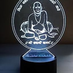 KAPNNOVATIVE Solutions Acrylic Engraved Shree Swami Samarth with Multi Colour LED LAMP - Medium (Black Base)-image-53