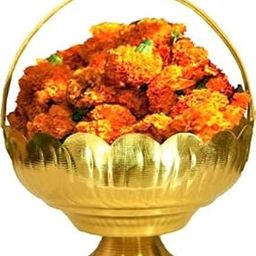 Shrinika Brass Flower Basket | Brass Pooja Dolchi | Traditional Pooja Basket | Pooja Dalia Made of Brass Material with Handle-image-71