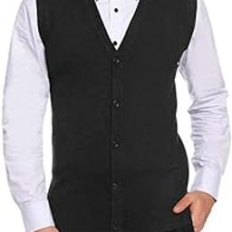 Men's Front Open Buttoned Sleeveless Woollen Cardigan with Pockets (Black)-picture-10