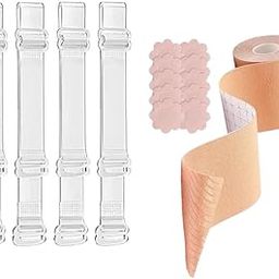2pair Clear Bra Strap Non-Slip Adjustable Bra Strap Transparent Shoulder Strap Boob Tape with Body Tape for Breast Lift 10 Nipple Pasties(Boob Tape + 2pair Transparent Straps)-48