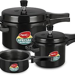Pigeon by Stovekraft Hard Anodised Aluminium Pressure Cooker Combo - 2 L, 3 L and 5 L Induction Base Outer Lid Cooker (14414, Black)-1