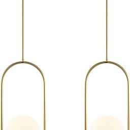 VRCT Modern Gold Globe Pendant Light Mid Century Chandelier 1-Light Brushed Brass Ceiling Hanging Lighting Fixture with White Globe Glass Lampshade for Kitchen (2 Pack)(Bulb not Included)-image-12