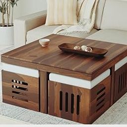 Decura Soild Sheesham Wood Centre Coffee Table with 4 Stools for Living Room Hall Bedroom Office|Wooden Center Coffee Table for Outdoor Garden Home (ChaarStool)-picture-10