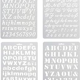 Pack of 4 Plastic Alphabet Letter Number Drawing Painting Stencils Scale Template Sets for Bullet Journal Stencil Planner/Scrapbook/DIY Painting Craft Projects-15