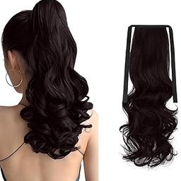BLUSHIA hair extensions for women Brown, Ribbon 24" Wavy Hair Extension Natural Brown, 1-pack 3/4 Full Head Curly Synthetic Hair Extensions, Brown-image-99