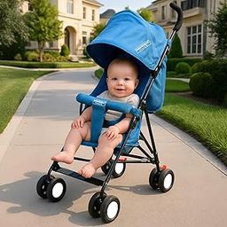 KIDBITKART Luna Travel Buggy Stroller Pram for 0-3 Years,Safety Harness,360° Swivel Wheel Stroller (Army Buggy) (Blue)-image-74