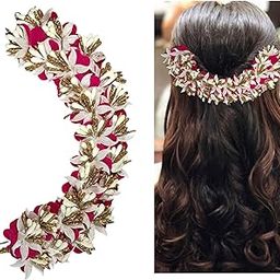 Sidhav Pink Artificial Rose Flower Hair Gajra for Bun/Juda/Phool - Wedding Bridal Bridesmaid Hair Jewellery - Reusable - 1 Count (Pack of 1)-image-19