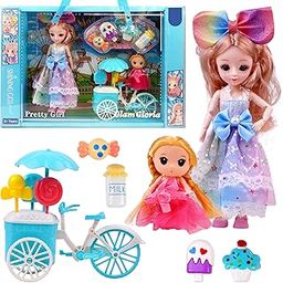 Toyshine Missy & Sissy Pretend Character Playset Doll Set with Ice Cream Buggy and 4 Desserts Gift Set Role Play Toy for Kids Age 3+-10
