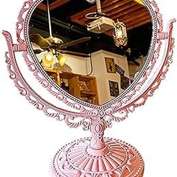 Ubervia Table Mirror Double-Sided Vintage Heart Shape Countertop Mirror Desktop Mirror Decorative Nonslip Flexible Nonskid-image-13