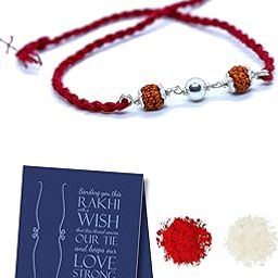 Men's Pure Silver Rakhi for Brother Rakshabandhan with Roli Chawal Combo-24