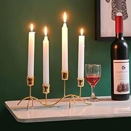 Decorative Wave Candle Holder, 4 Taper Candle Stands, Gold Metal, 27.5 cm Length-image-23