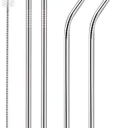 Stainless Steel Metal Straws | Reusable Drinking Straws - Set of 4 (2 Straight + 2 Bent) + Cleaning Brush-picture-15