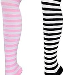Women's Thigh High Socks Over the Knee High Knitted Casual Boot Socks, Stiped Long Fashionable Stockings Pack of 2-image-58