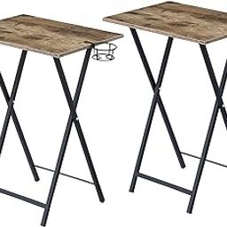 VECELO Portable TV Trays Set of 2 Folding Snack Eating Tables with Cup Holder, Suitable for Couch, Kitchen, Living Room and Bedroom, Easy Assembly and Storage, Sturdy, Grey-15