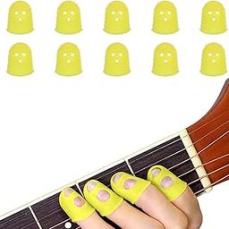 HASTHIP® 10Pcs Guitar Finger Protector, 20mm Silicone Guitar Fingertips Guards, Anti Slip Fingertip Protectors, Finger Picks Protector Plectrum Anti-Scalding for Guitar Playing Men Women (Yellow)-20