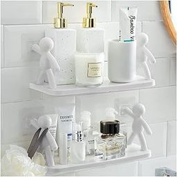 DESHCO Self Adhesive Bathroom Shelf, Bathroom Organizer Without Drill, White Bad Doll Shelf Storage Rack, Wall Self for Living Room Bedroom Bathroom Shelves-image-121