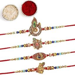 Divine Krishna Rakhi Set For Bhai with Roli chawal and card (Pack of 4), Handmade Rakhi for Brother, Rakshabandhan Gift for bhai, Best rakhi for bhaiya-image-70
